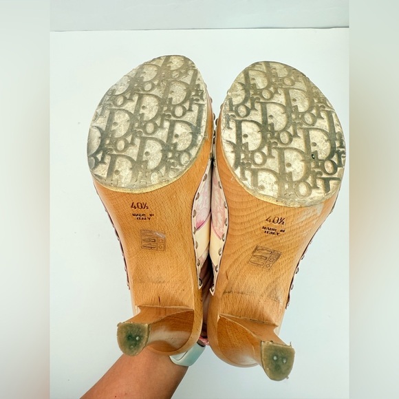 Christian Dior White Pink 2005 logo Monogram Romantique Trotter Mules clogs 40.5 - Picture 7 of 9